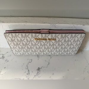 Michael Kors Pink and Grey Medium Flat Slim Bifold Wallet